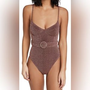 SIMKHAI METALLIC BUSTIER ONE PIECE SWIMSUIT